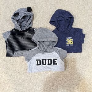 Three hooded rompers (size 3 months)